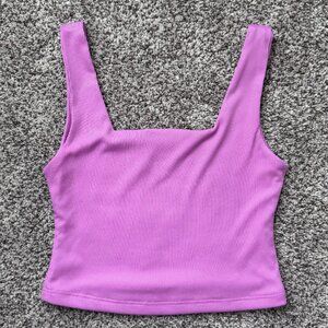 Pink Square Neck Cropped Tank Top, Size XS
